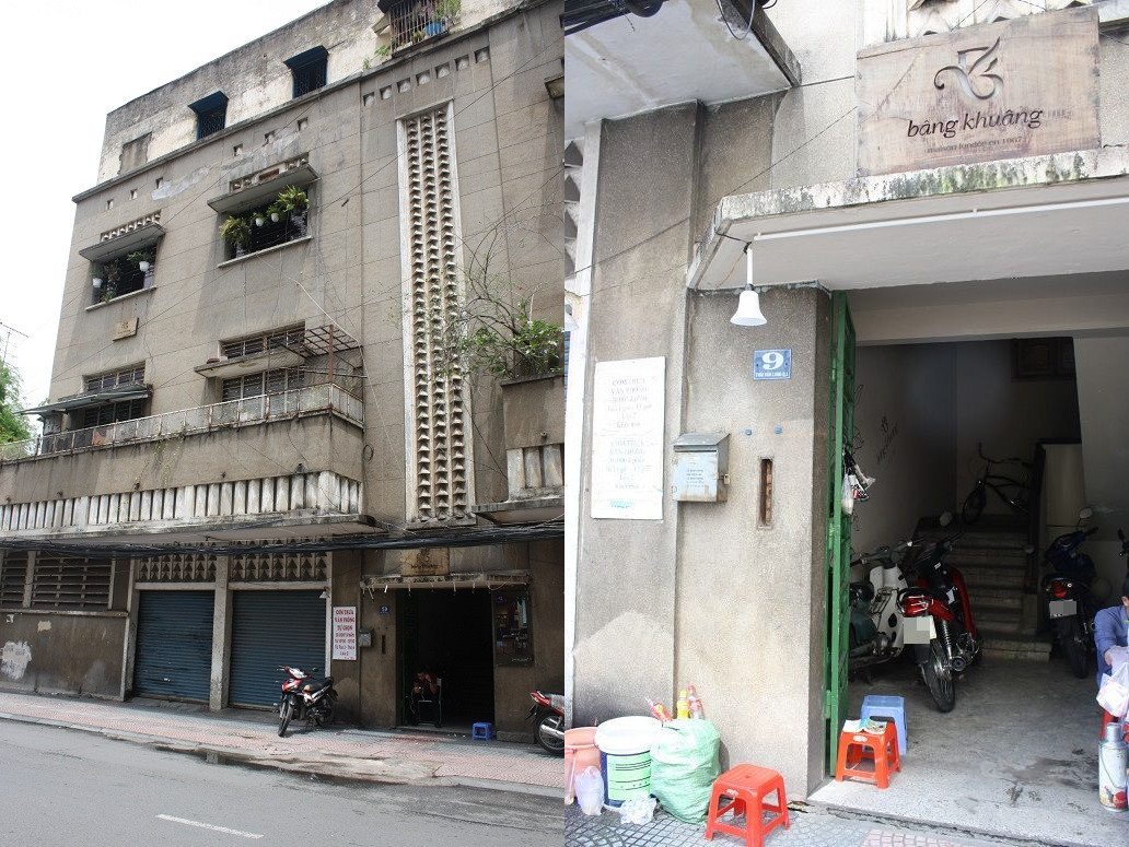 「bang khuang café」の入っている古いアパートの外観と入口