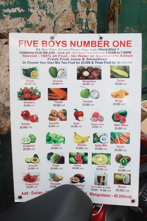 「FIVE BOYS NUMBER ONE」のメニュー