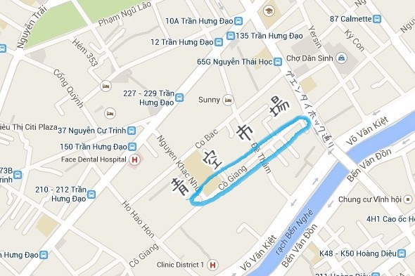 コーヤン通りの青空市場の地図