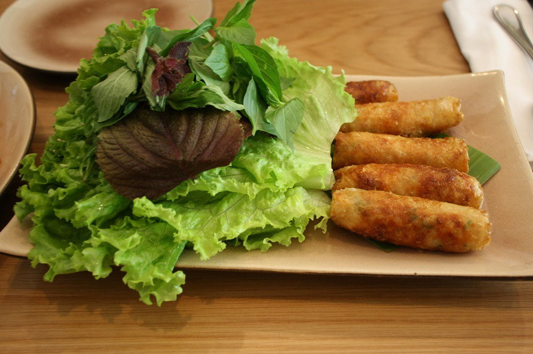 Fried spring rolls with crab , prawn & glass noodles
